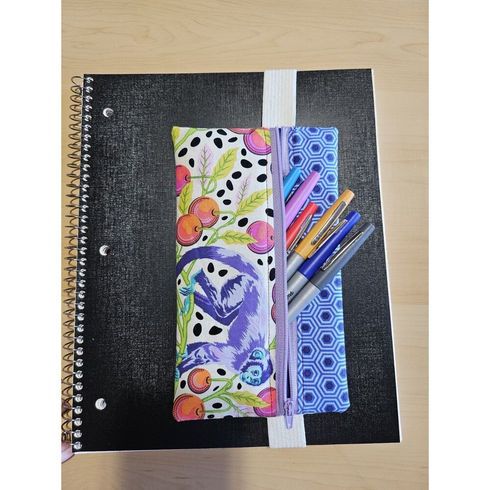 Handmade Upcycled Elastic Notebook Pencil Pouch Pen Case School Supplies Zipper